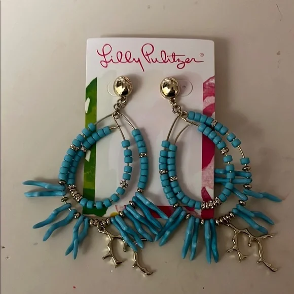 Lilly Pulitzer light aqua Island Calypso beaded earrings new with tags - Picture 3 of 5